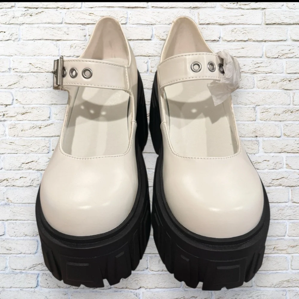 New Current Mood White and Black Mary Jane Platforms by Dolls Kill Size 10